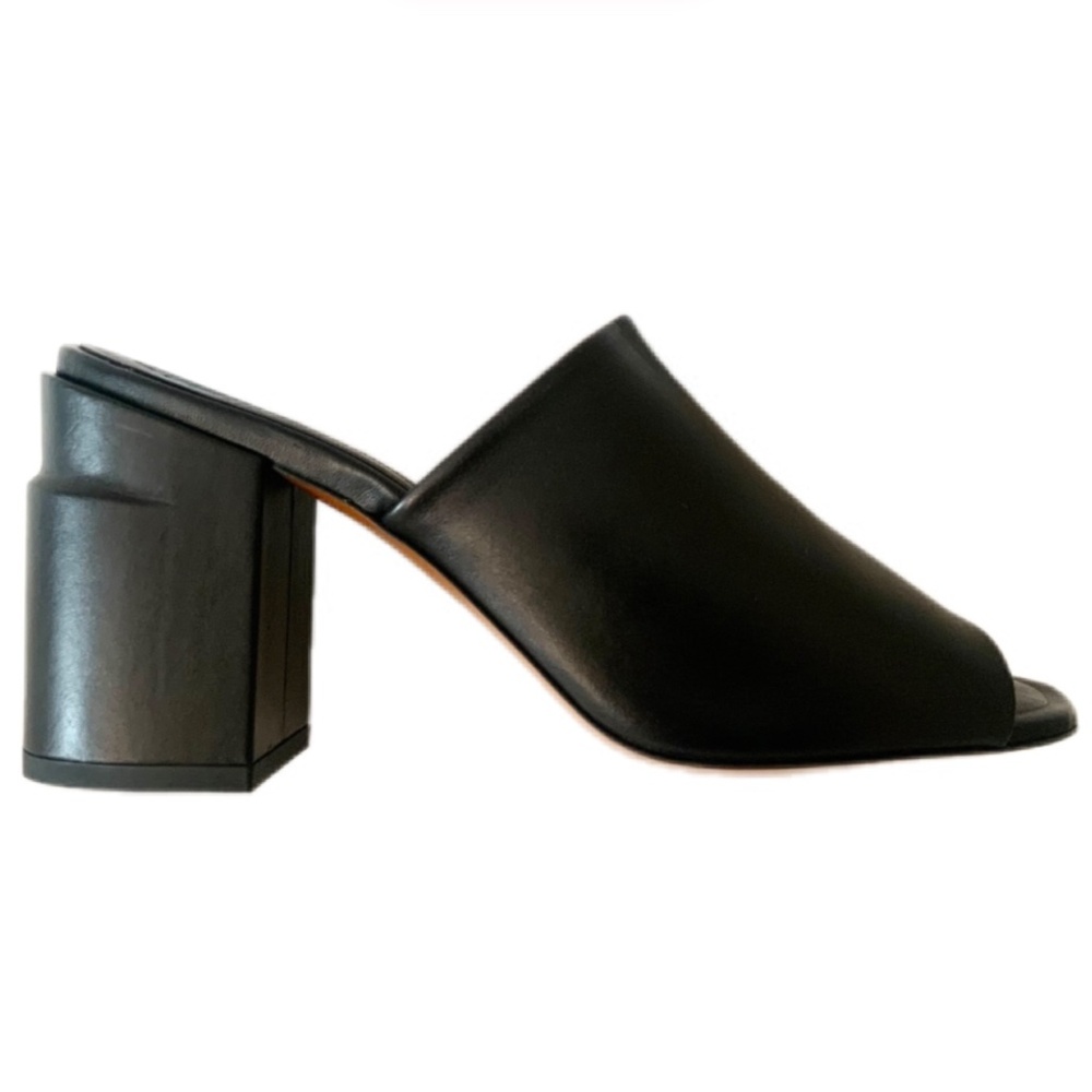 ROBERT CLERGERIE ALLEGRIA MULE BLACK LEATHER block Heel Open Toe Slip On Sandals - Picture 4 of 16